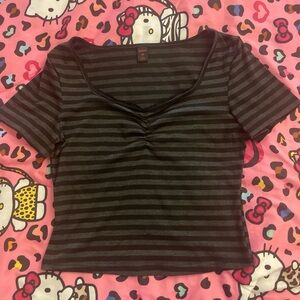 Black and Gray Fitted Ruched Blouse